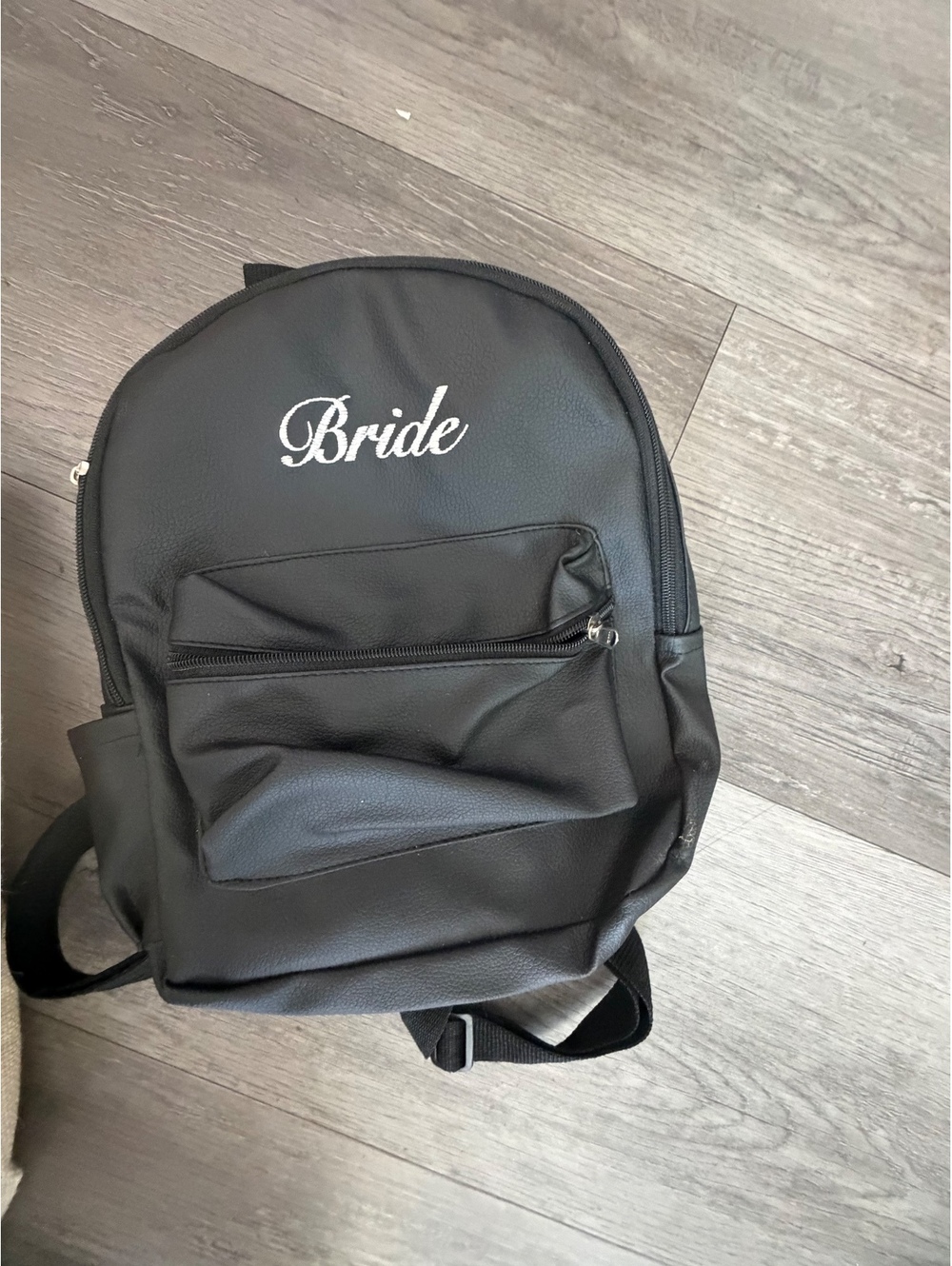 Bride Black Faux Leather Backpack Bridal Wedding Honeymoon Travel Bag